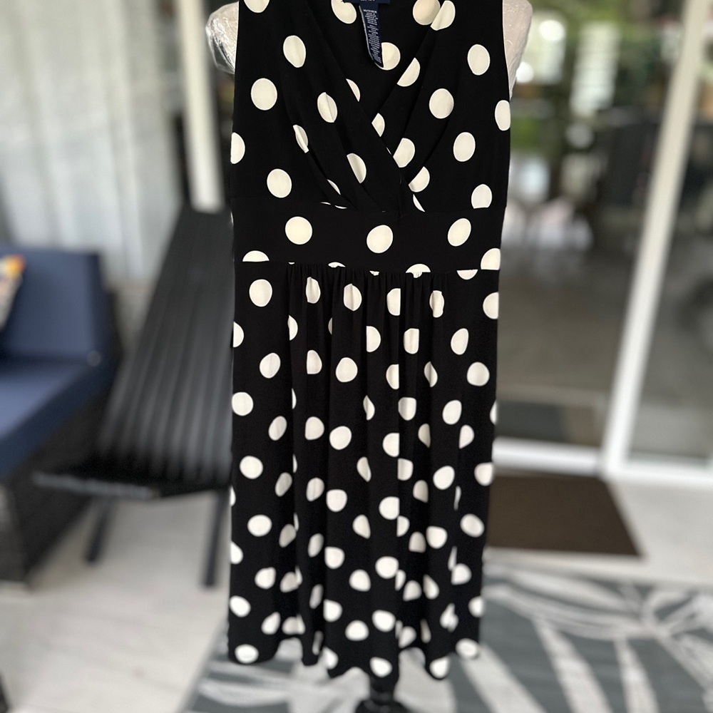 Chaps Black and White Halter Midi Sundress